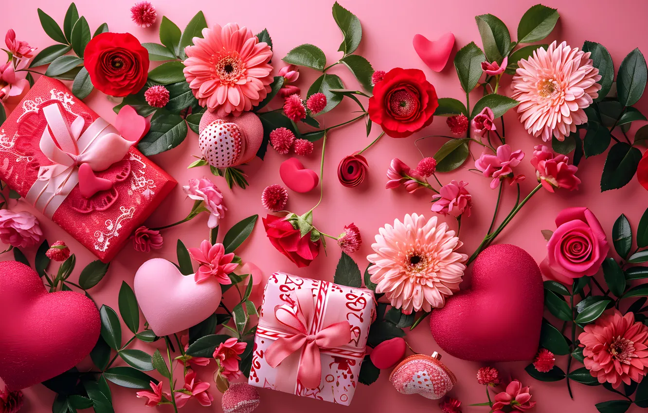Фото обои любовь, цветы, подарок, романтика, сердце, love, happy, День святого Валентина