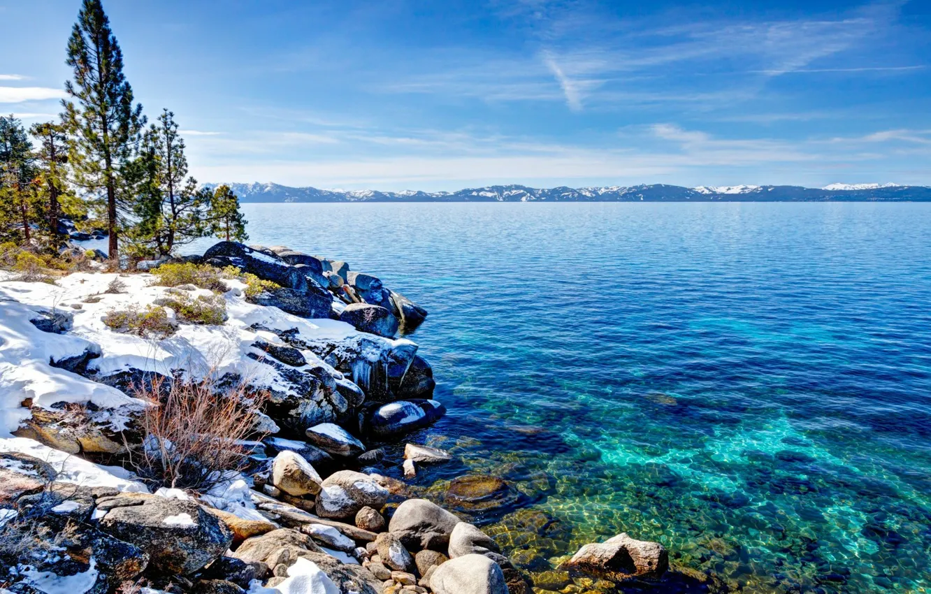 Фото обои зима, снег, природа, Калифорния, Lake Tahoe, охеро