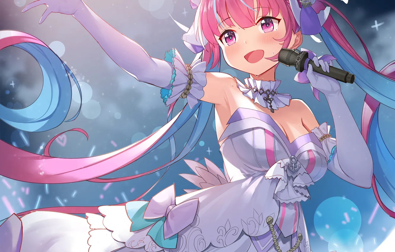 Фото обои girl, sexy, cleavage, pink hair, long hair, dress, boobs, anime