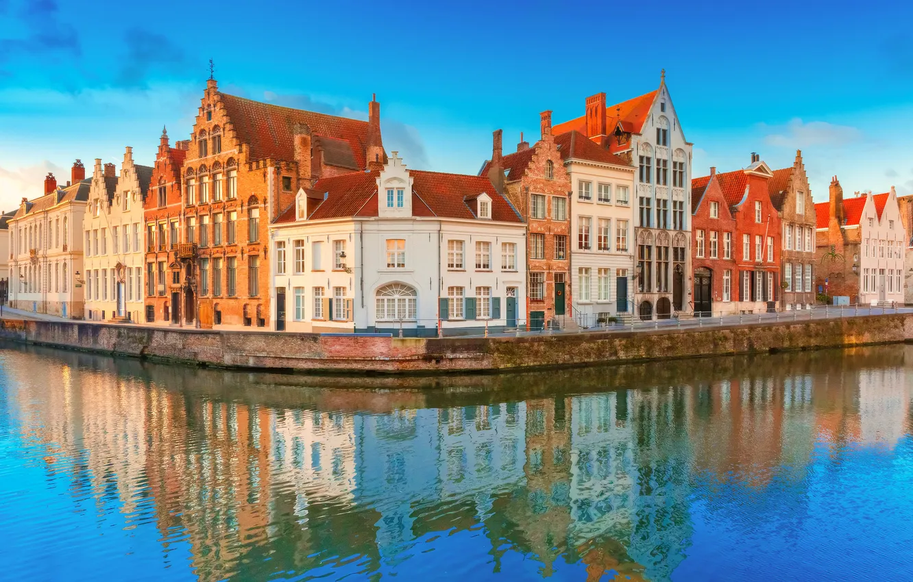 Фото обои city, bridge, building, brick, belgium, channel, canal, bruges