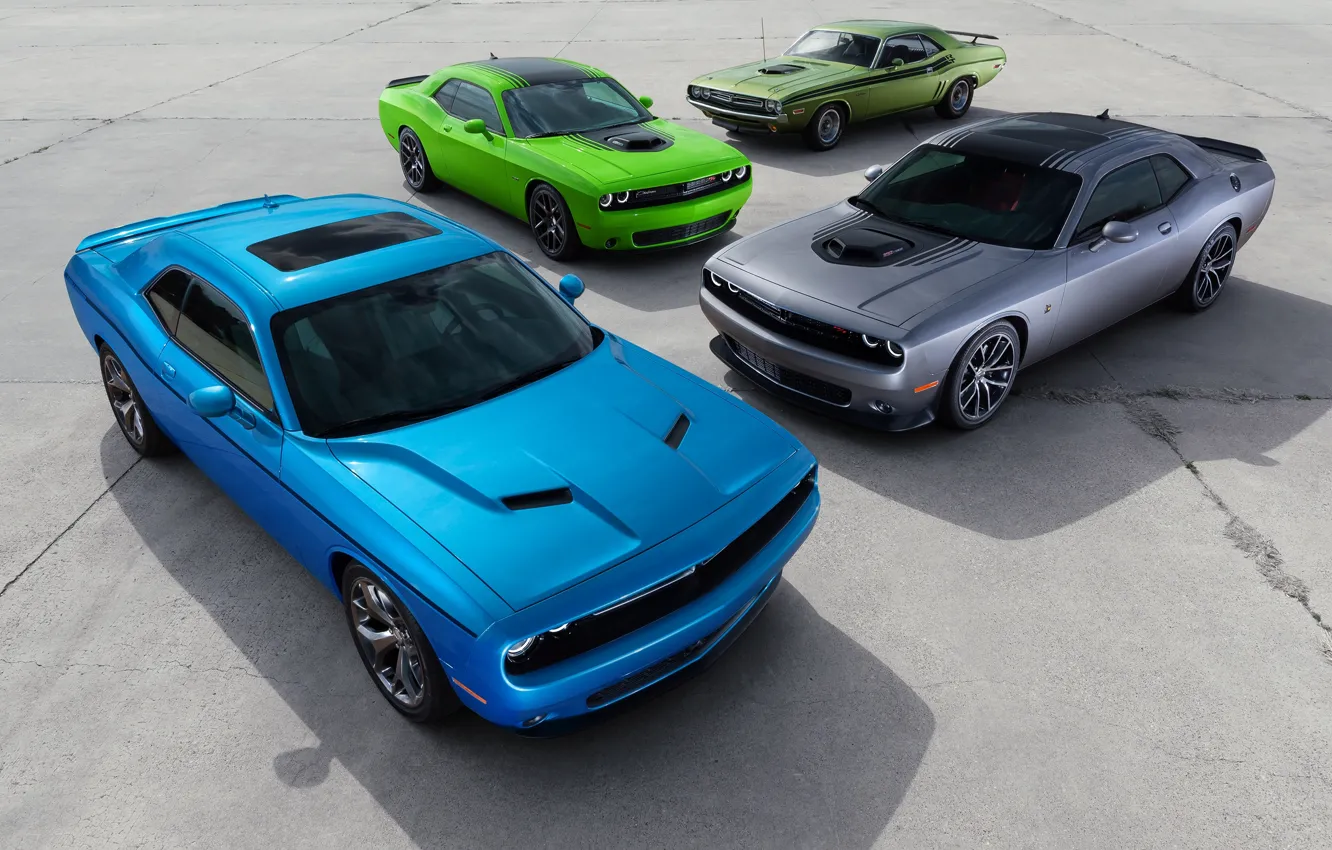 Фото обои green, Dodge, Challenger, cars, grey, muscle, blue, 1970