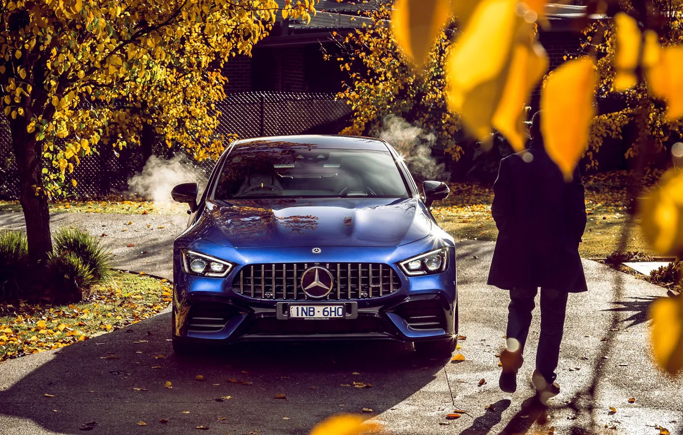 Фото обои авто, осень, синий, Mercedes-Benz, мужчина, 4MATIC, S 4