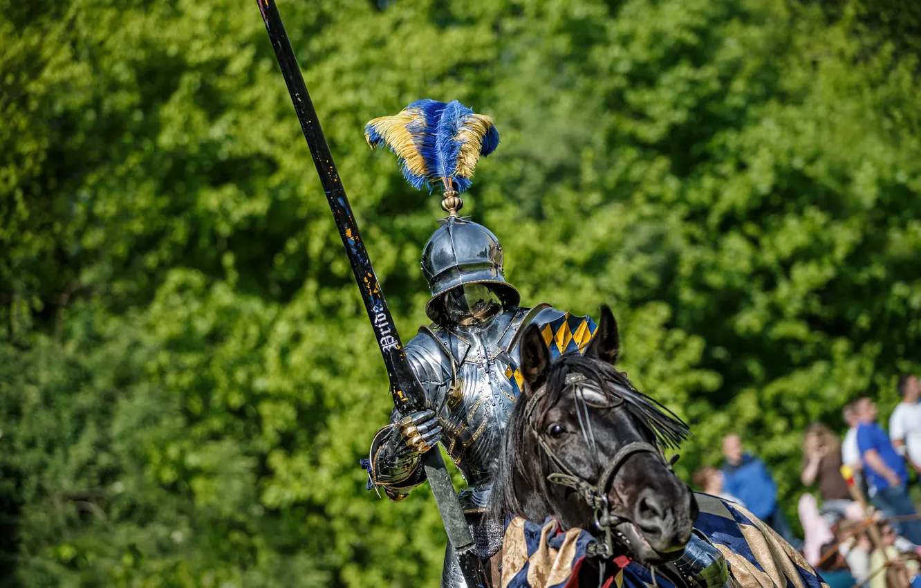 Фото обои металл, конь, лошадь, доспехи, воин, рыцарь