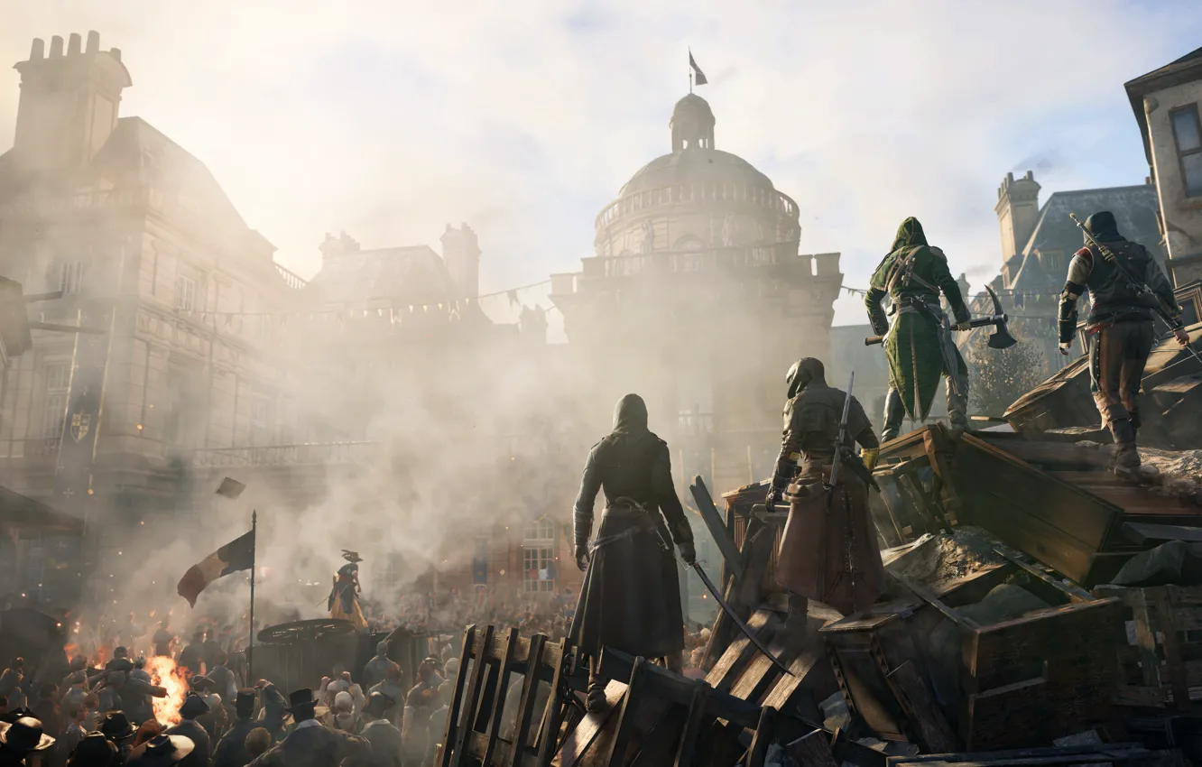 Фото обои город, флаг, франция, ассасины, Assassin's Creed: Unity