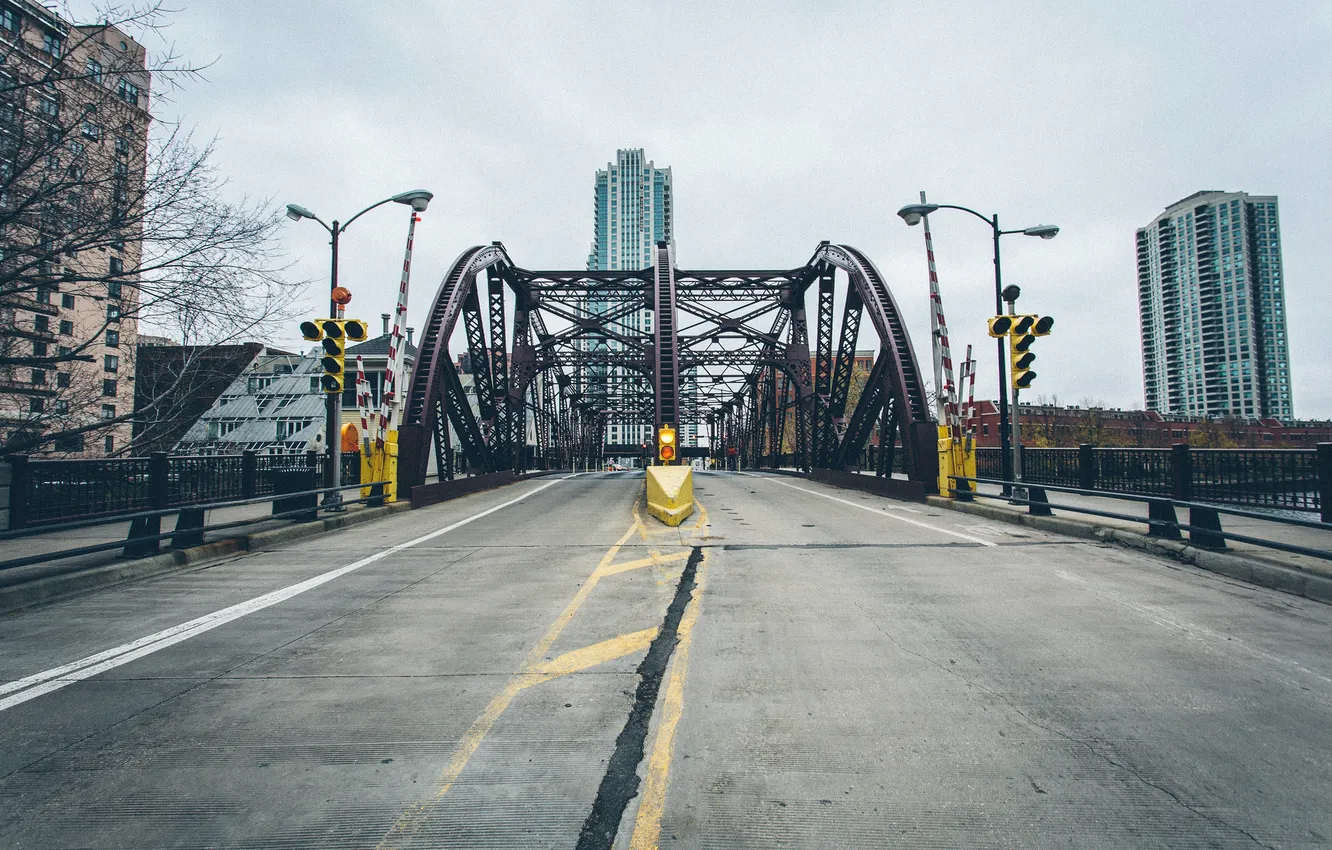 Фото обои мост, горизонт, светофор, Чикаго, Иллинойс, Соединенные Штаты