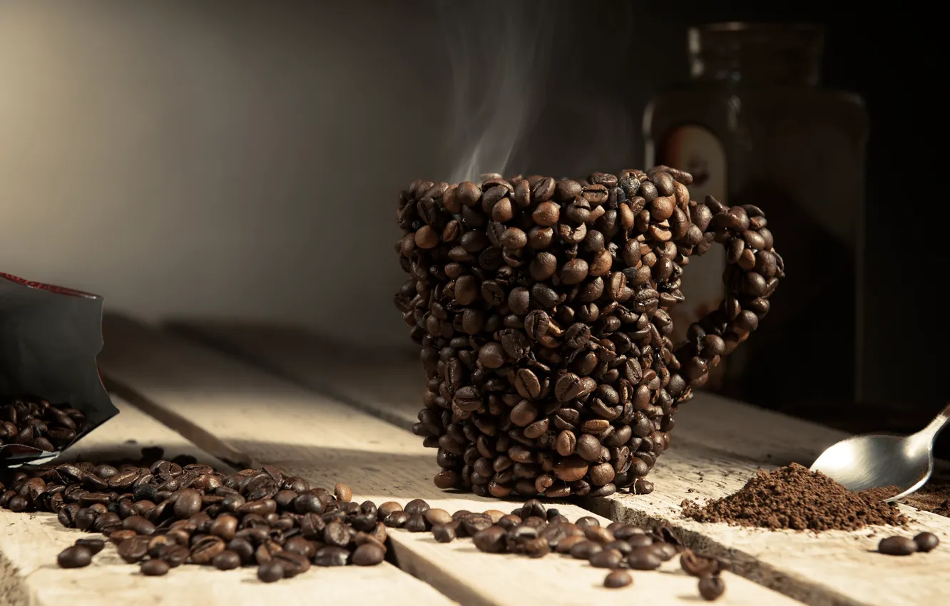 Фото обои кофе, cup, beans, coffee