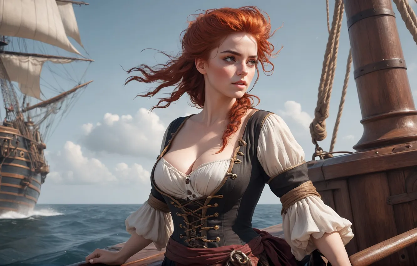 Фото обои девушка, корабль, фэнтези
