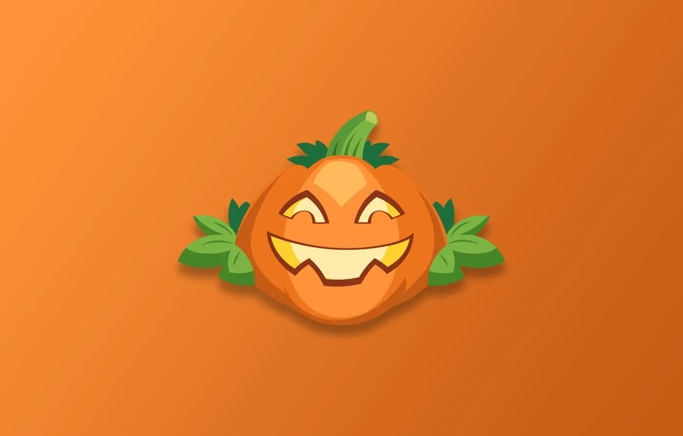 Фото обои Halloween, minimalism, holiday, digital art, artwork, pumpkin, simple background, orange background