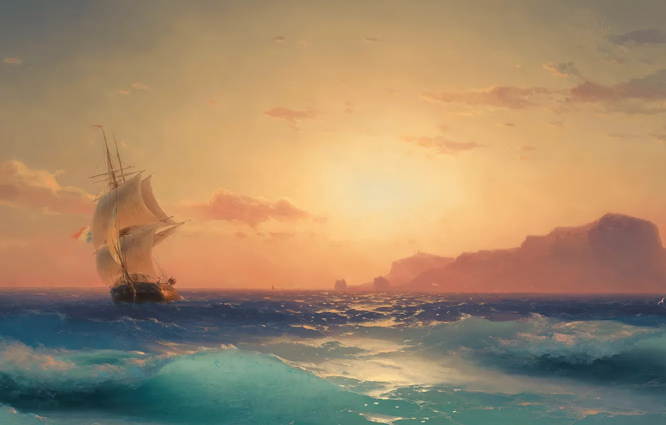 Фото обои море, корабль, парусник, морской пейзаж