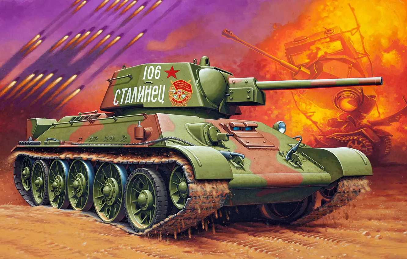 Фото обои Т-34, РККА, советский средний танк, тридцатьчетвёрка, СТАЛИНЕЦ