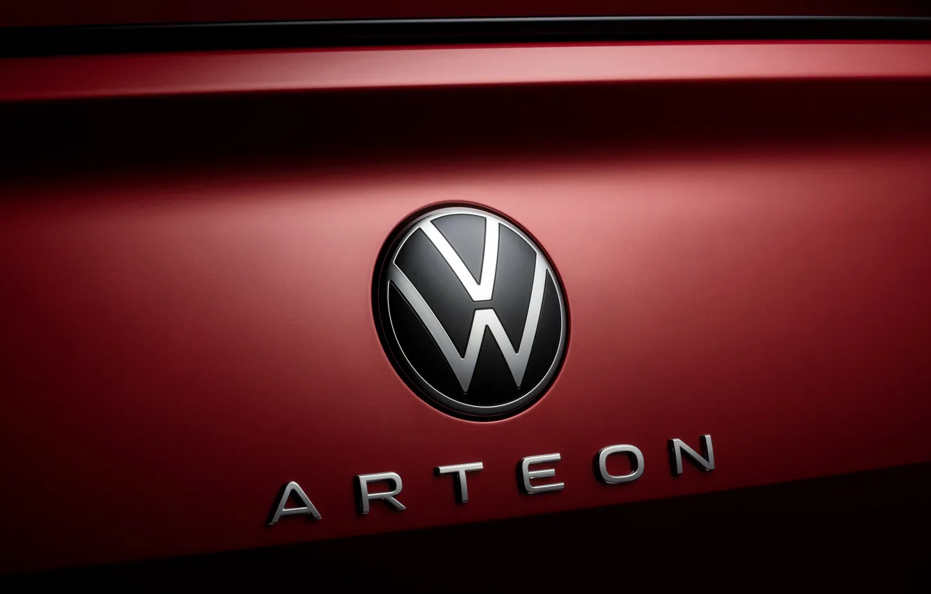 Фото обои красный, Volkswagen, эмблема, R-Line, лифтбэк, 2020, Arteon