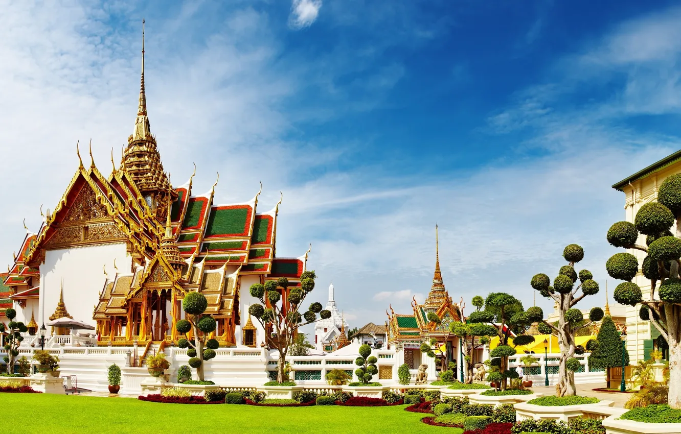 Фото обои деревья, здание, храм, тайланд