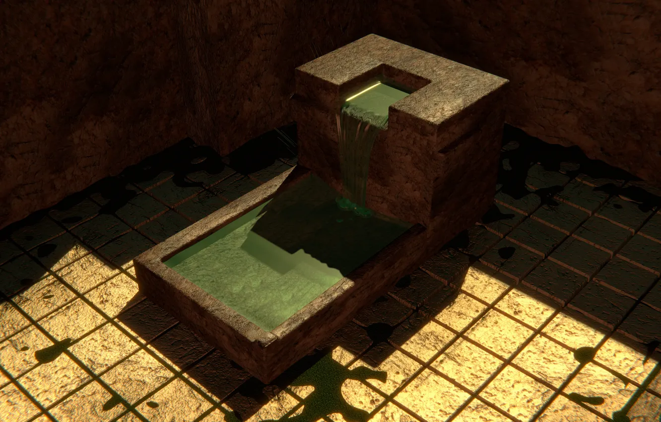 Фото обои вода, ручей, камни, двор, угол, мегалит, blender3d