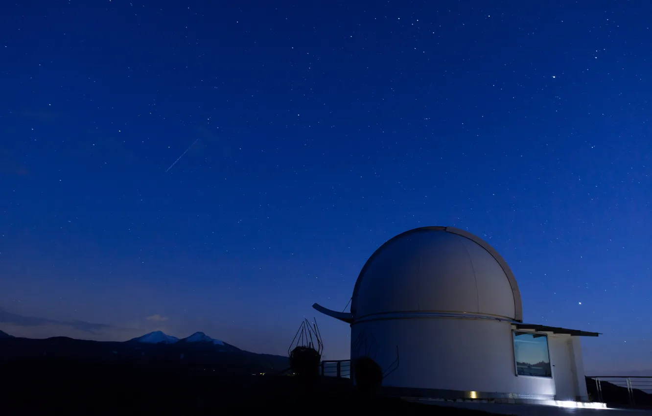 Фото обои sky, mountains, clouds, stars, telescope, technology, long exposure, observation