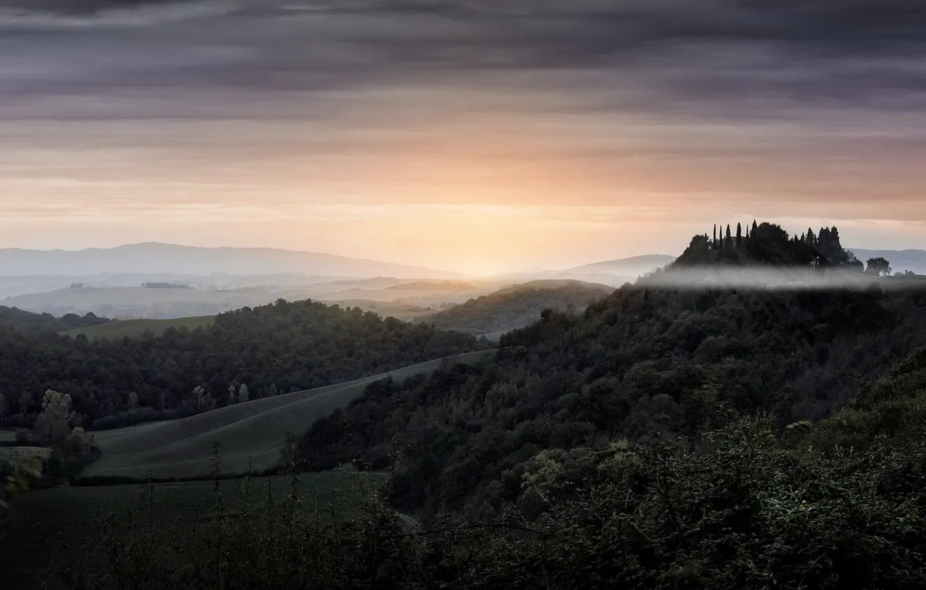 Фото обои природа, туман, утро, Италия, Toskana charm