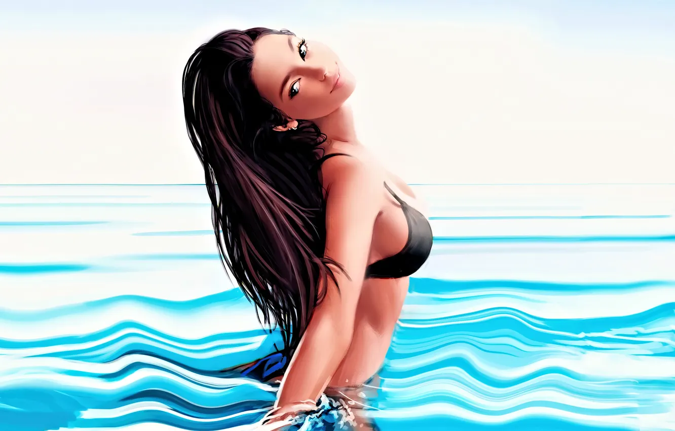 Фото обои long hair, women, face, painting, digital art, fan art, artwork, looking at viewer