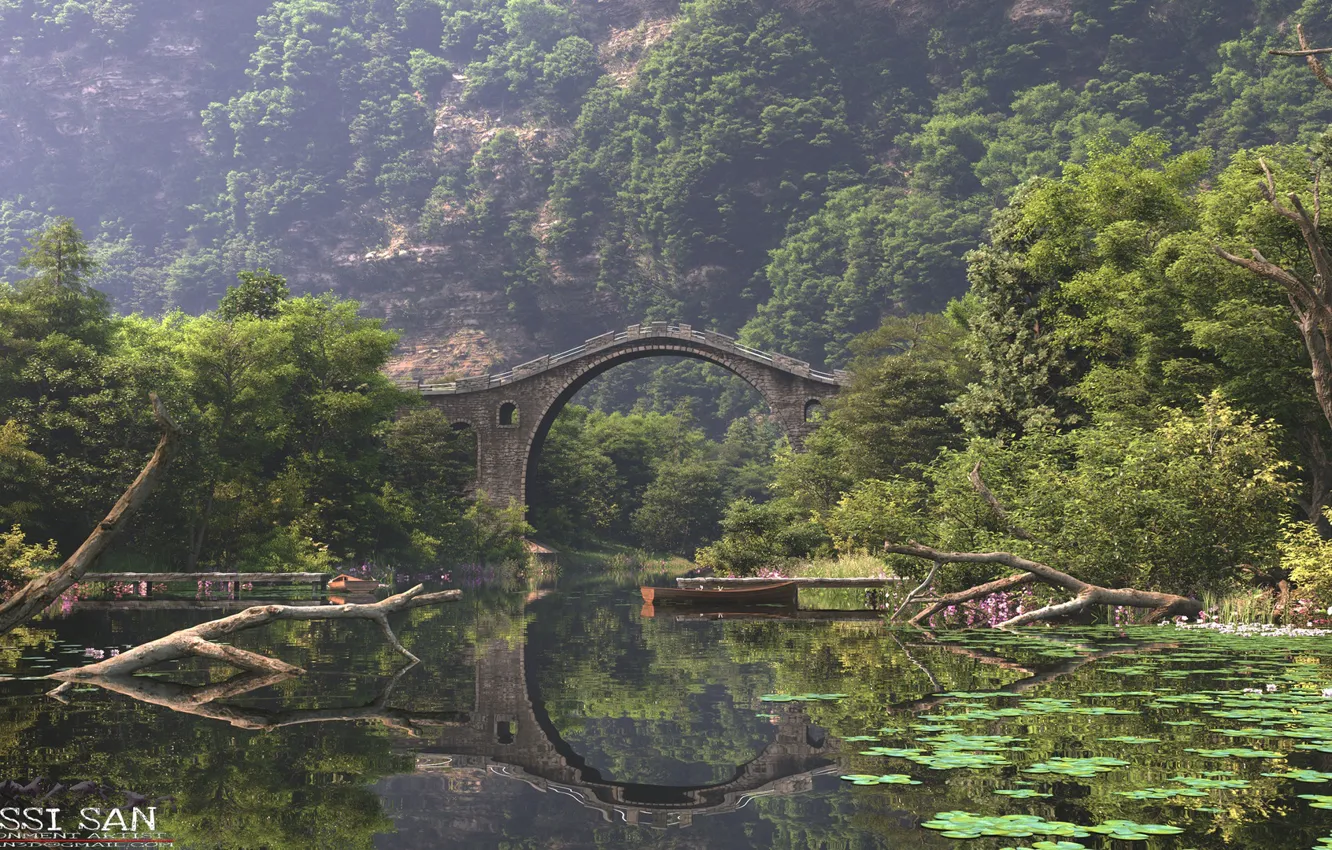 Фото обои мост, растительность, водоём, the bridge, environment set