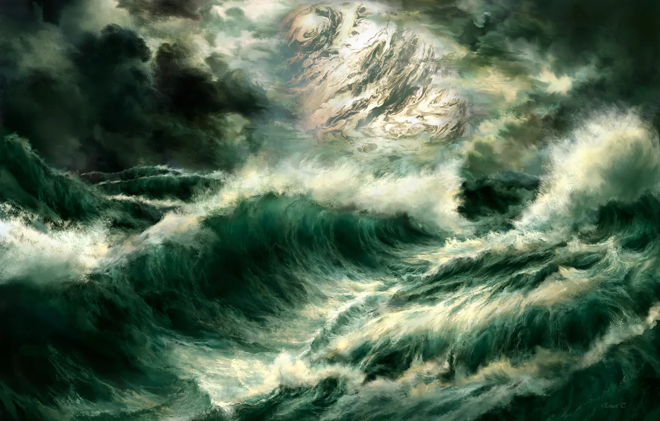 Фото обои море, волны, шторм, планета, арт