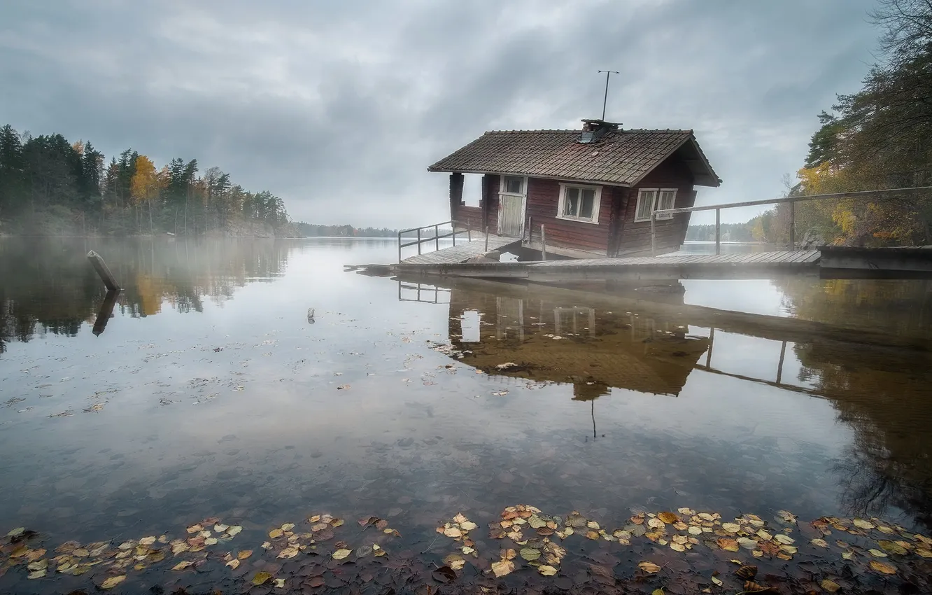Фото обои осень, озеро, Sauna