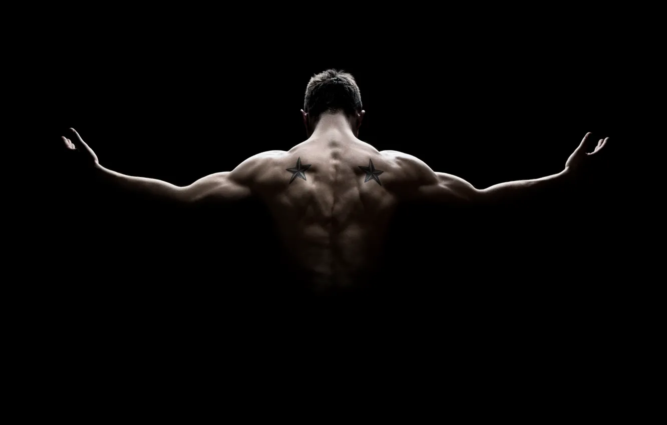 Фото обои man, muscles, pose, back, strength, shadow