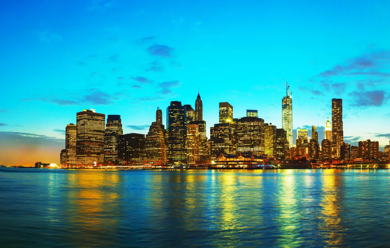 Фото обои закат, красота, небоскребы, США, Нью Йорк, New York