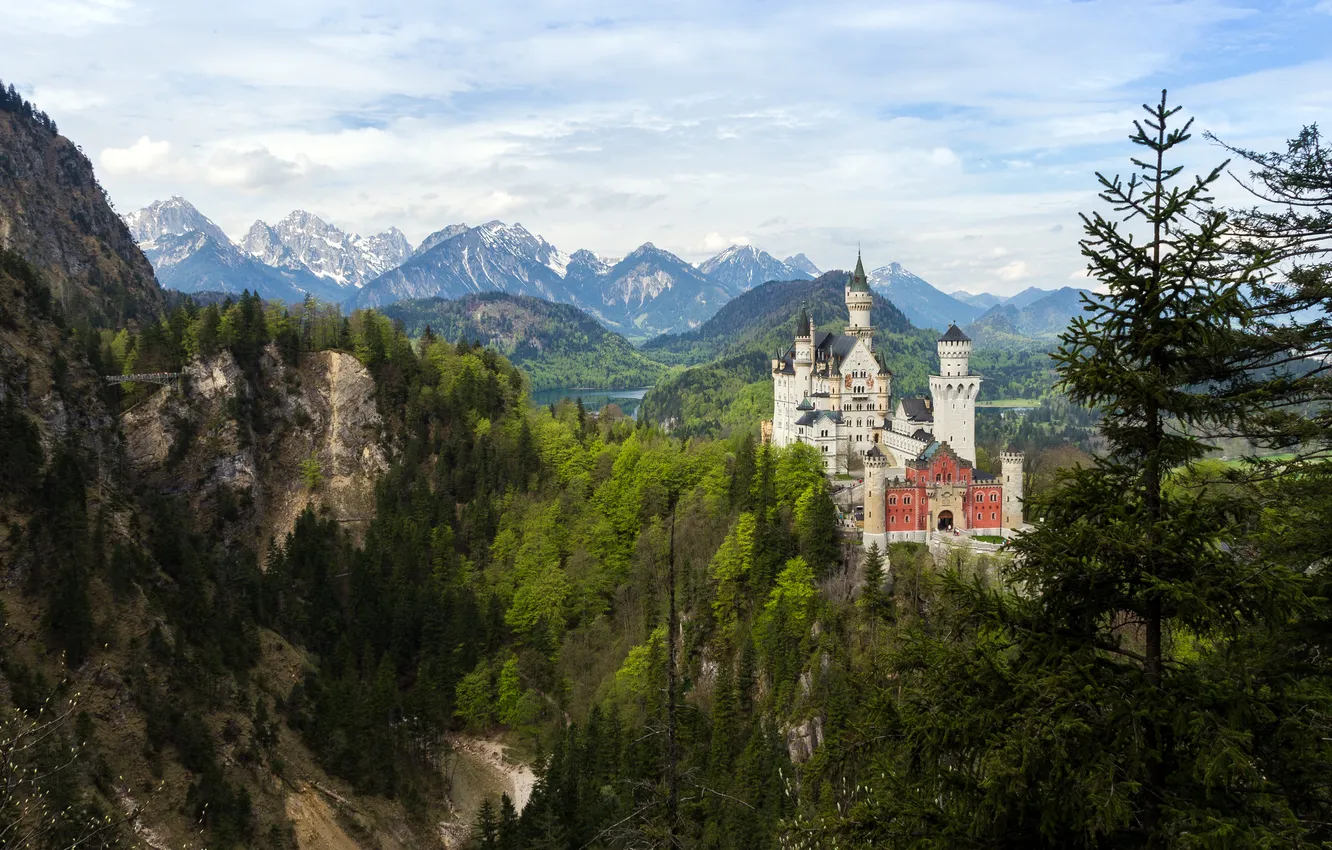 Фото обои лес, горы, природа, замок, Neuschwanstein, Germany, Bavaria