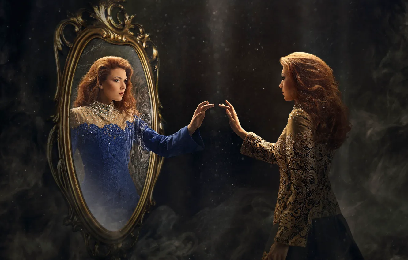 Фото обои девушка, отражение, зеркало, Robert Cornelius