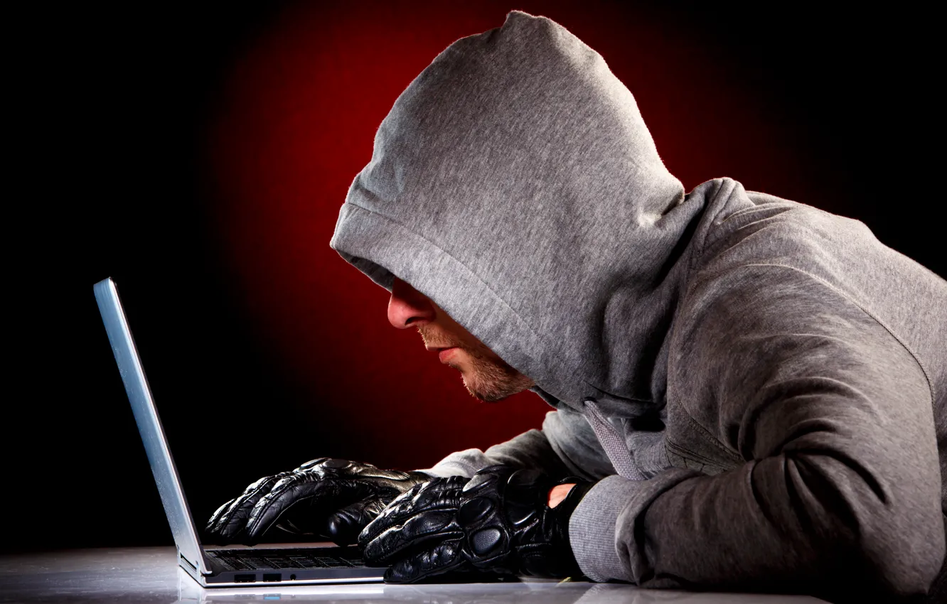 Фото обои notebook, gloves, hacker, data theft