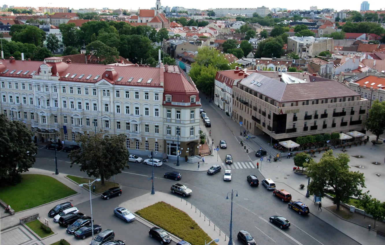 Фото обои город, фото, улица, дома, сверху, Литва, Vilnius