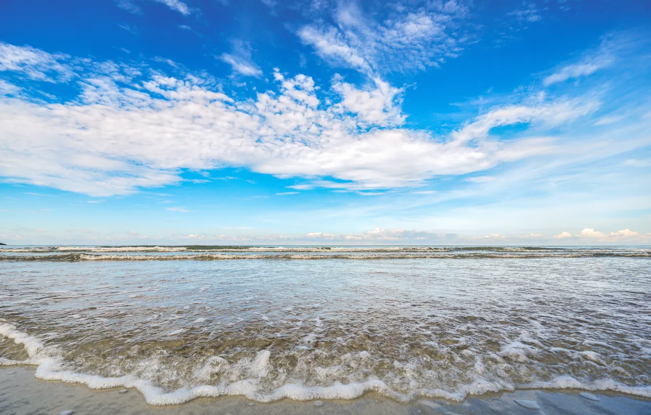 Фото обои песок, море, волны, пляж, лето, небо, summer, beach