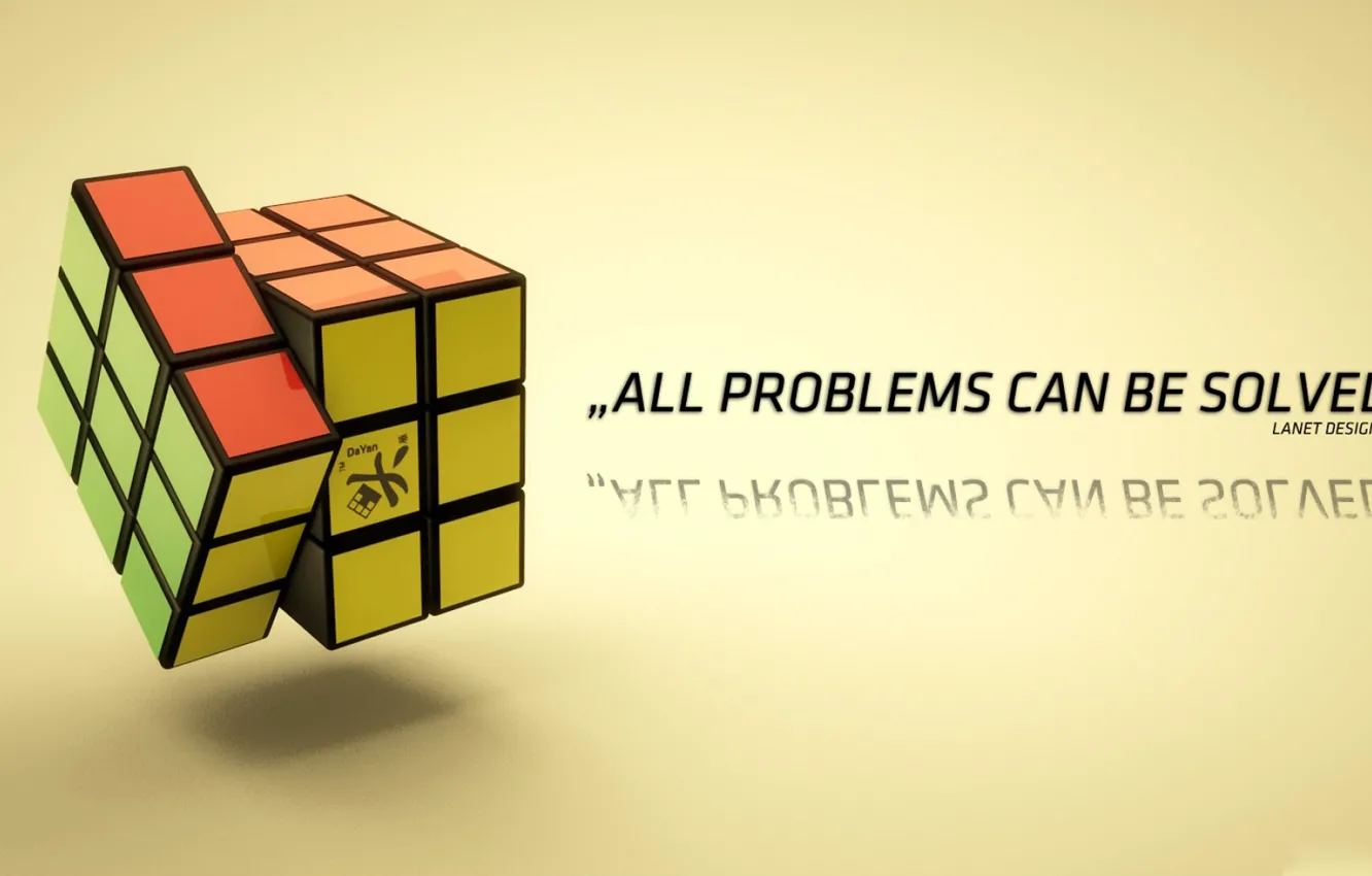 Фото обои green, colors, red, yellow, faces, puzzle, cube, All Problems Can Be Solved