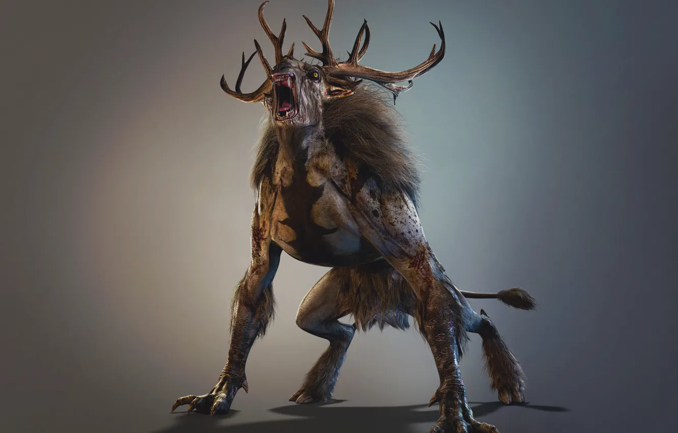 Фото обои рога, зверь, Дикая Охота, Арт, Ведьмак, CD Projekt RED, The Witcher 3: Wild Hunt