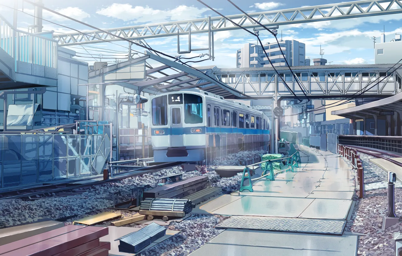 Фото обои поезд, арт, железнодорожный вокзал