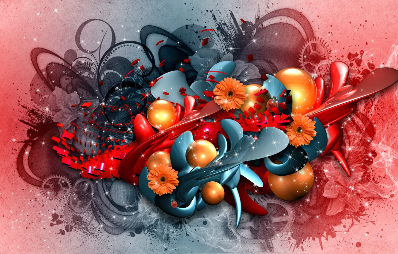 Фото обои цветы, абстракция, коллаж, графика, рендер, hq wallpaper