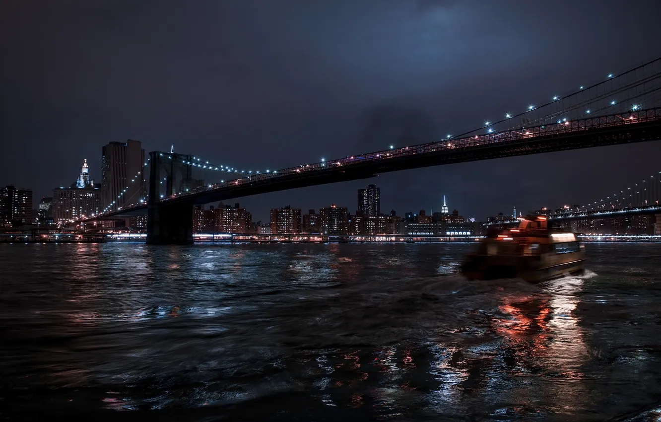 Фото обои ночь, мост, город, огни, отражение, photographer, Julia Sariy