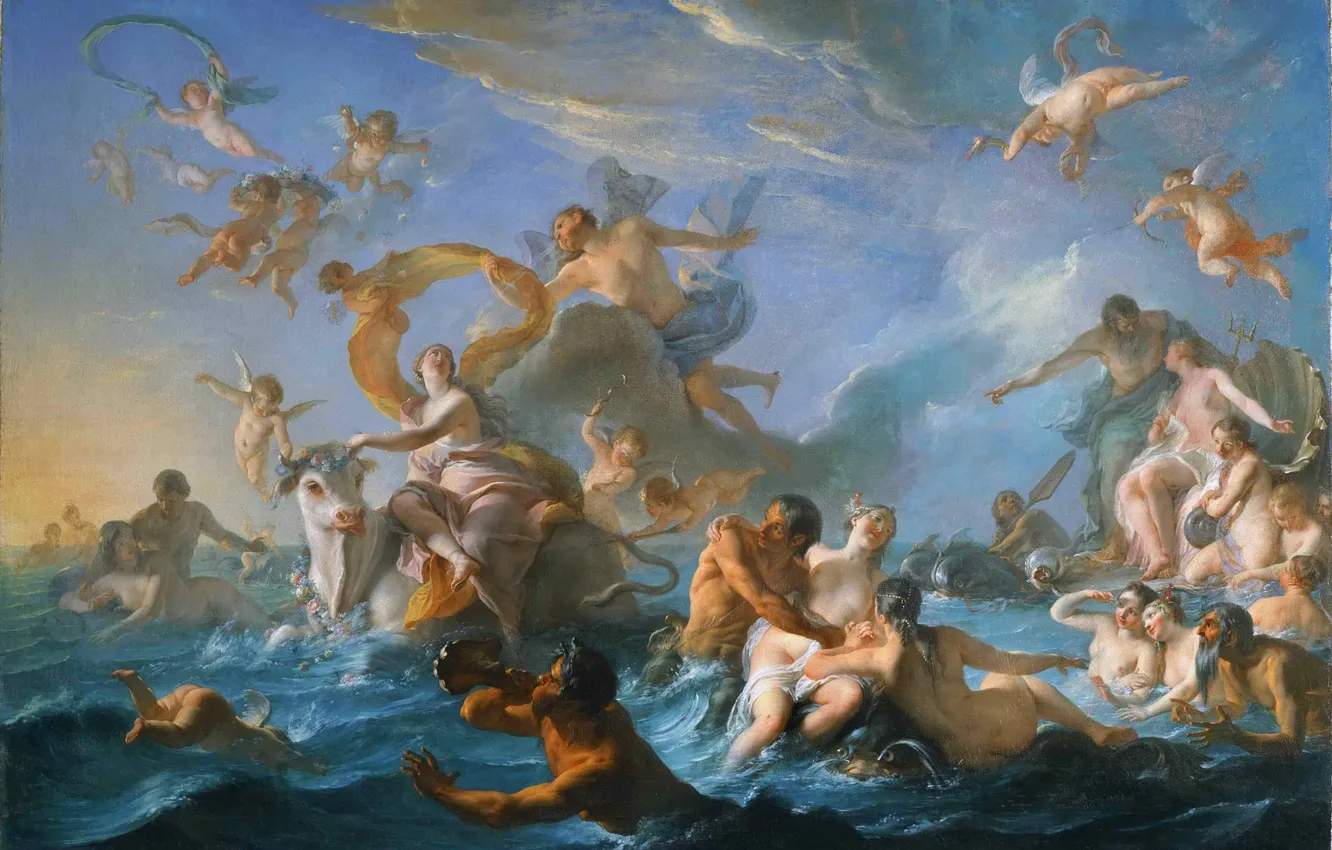 Фото обои море, небо, ангел, картина, европа, история, миф, библия