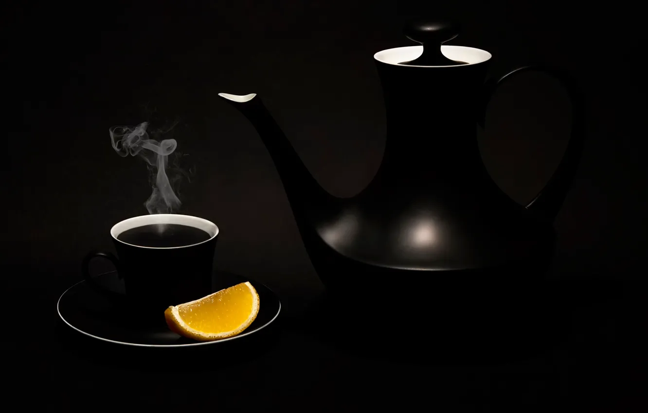 Фото обои лимон, чайник, чашка, Black tea