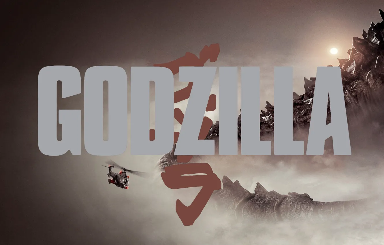 Фото обои Постер, Фильм, Вертолёт, Godzilla, Хвост, Movie, 2014, Годзи́лла