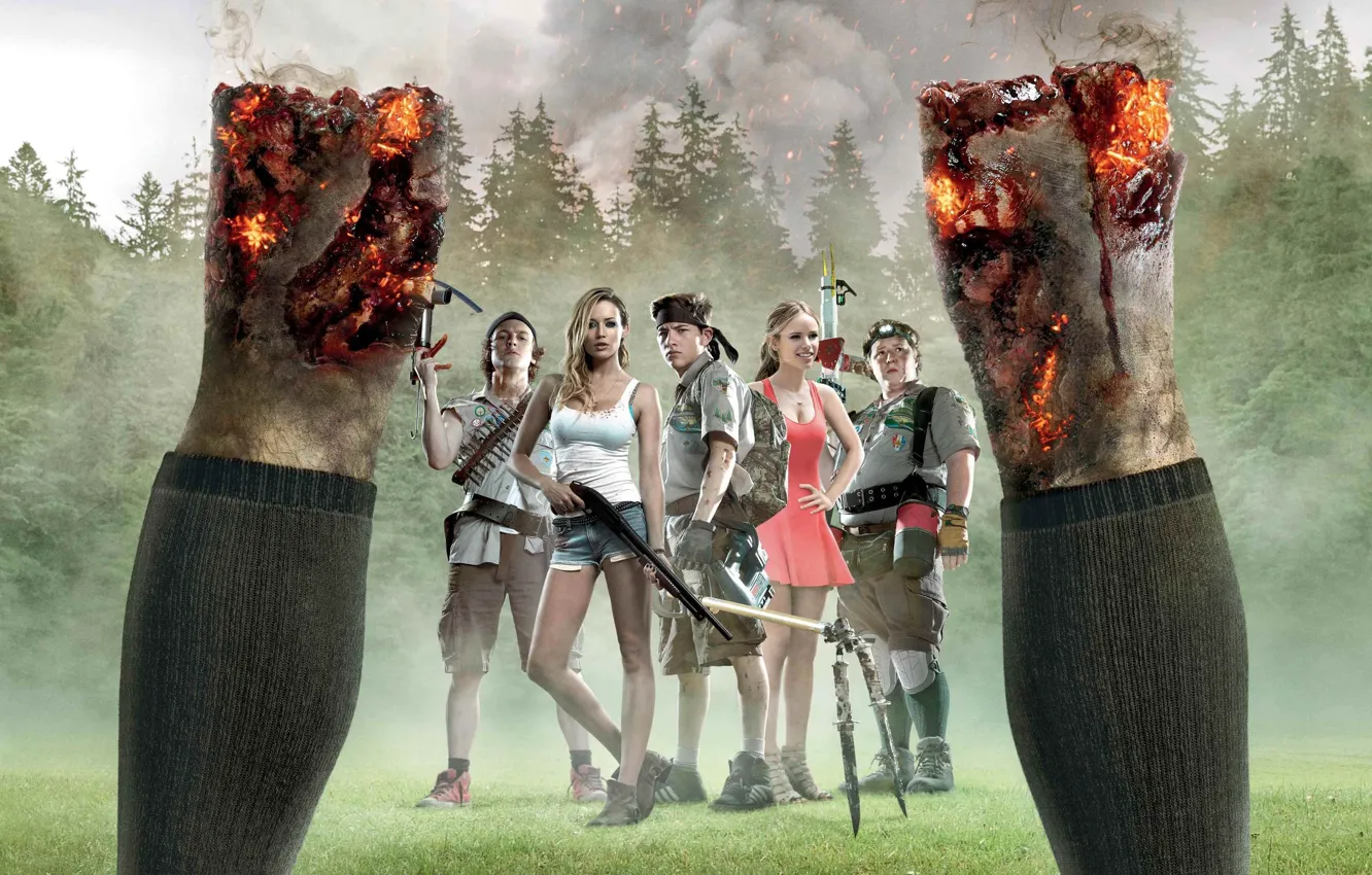 Фото обои cinema, fire, flame, zombie, gun, forest, undead, dress