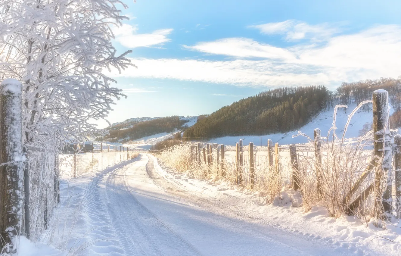 Фото обои зима, дорога, снег, Норвегия