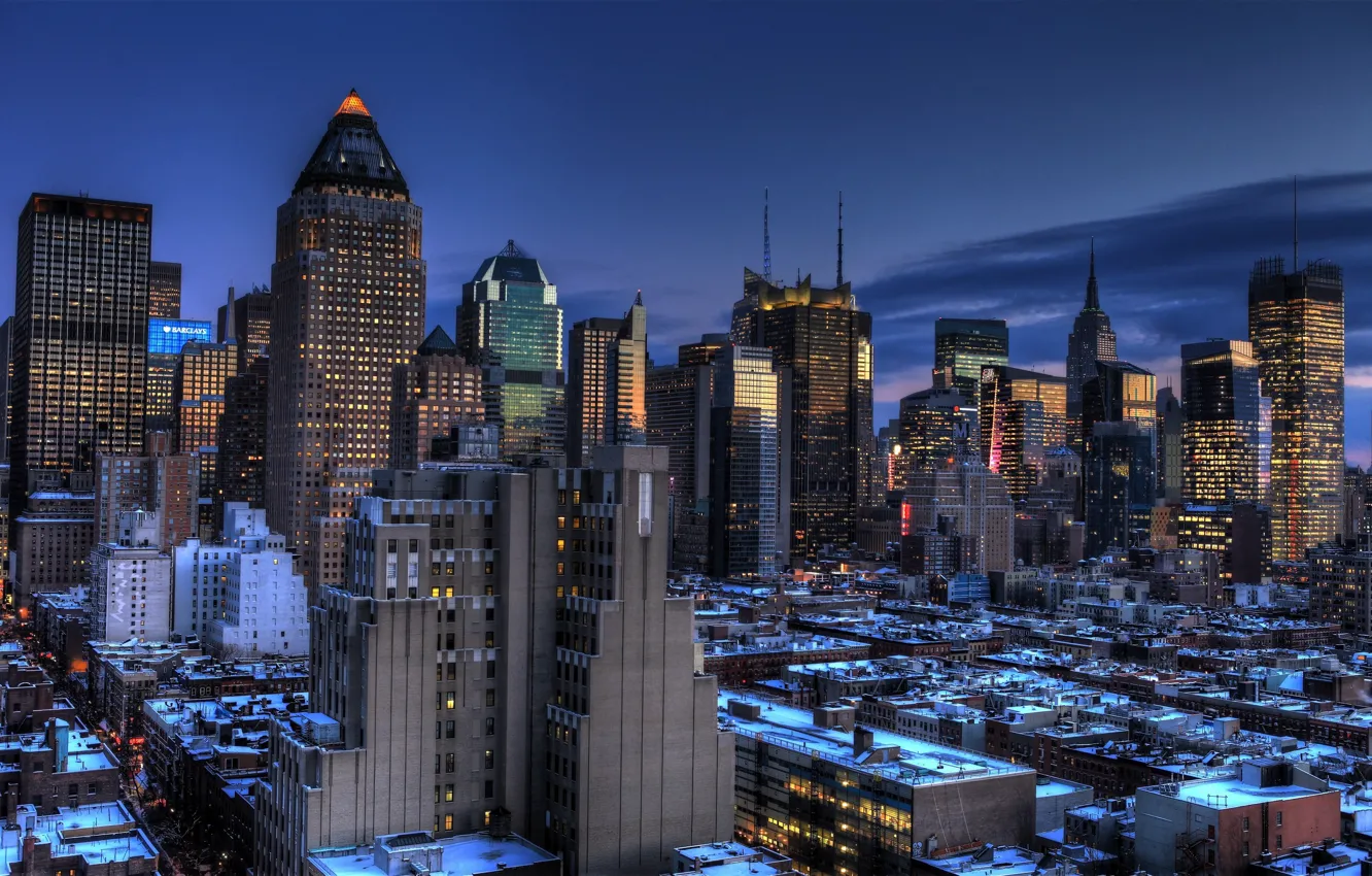 Фото обои нью-йорк, Manhattan, new york, usa, Blue Hour, Midtown