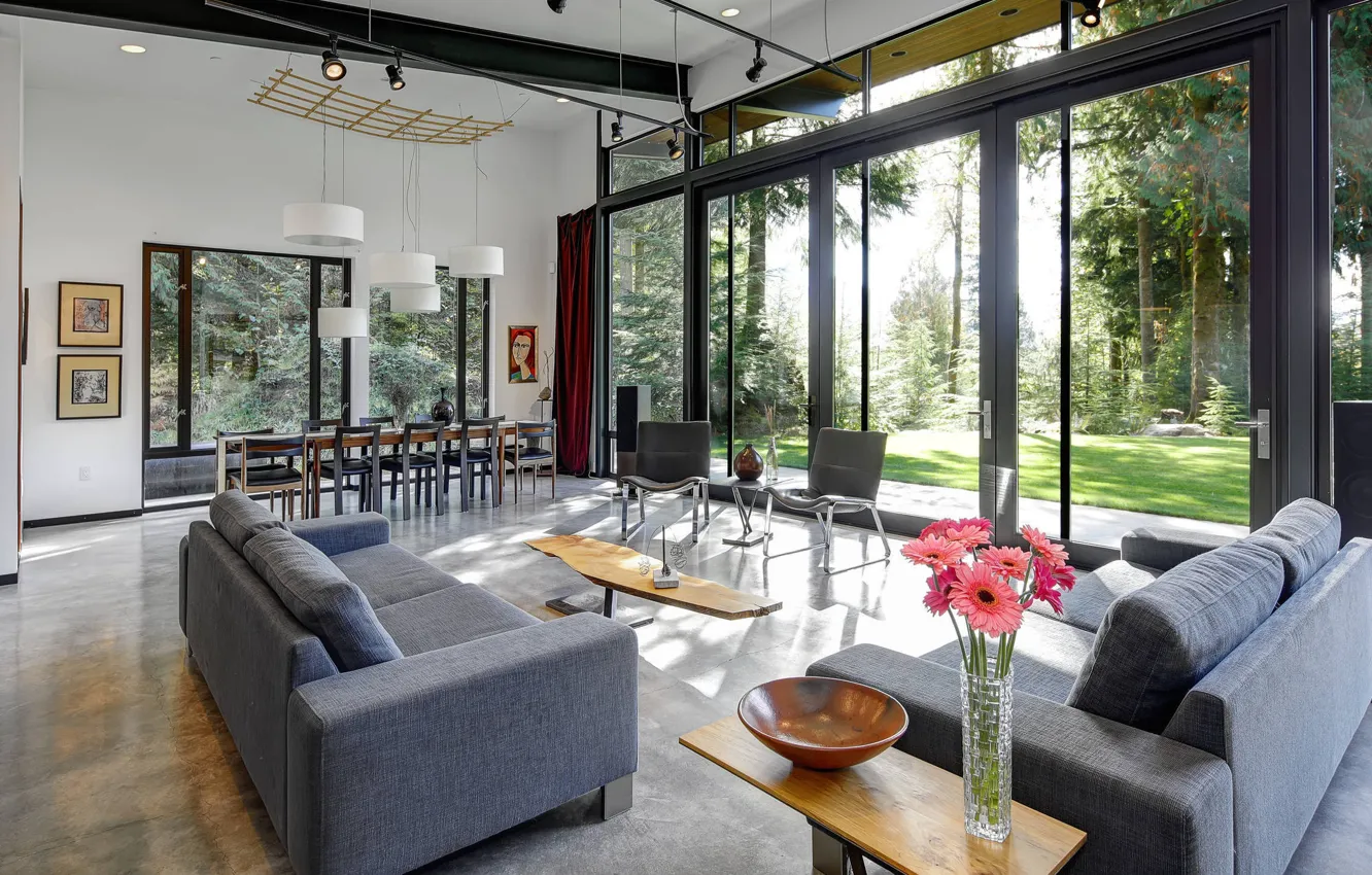 Фото обои стекло, вилла, интерьер, гостиная, столовая, Mount Si Modern, by Rose-Leigh Design