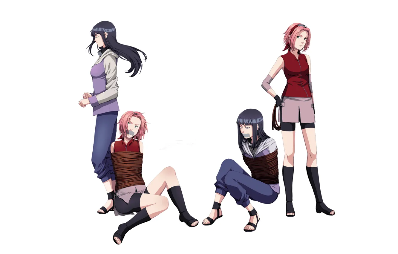 Фото обои девушки, веревки, наруто, ниндзя, Naruto, соперничество, Sakura Haruno, путы