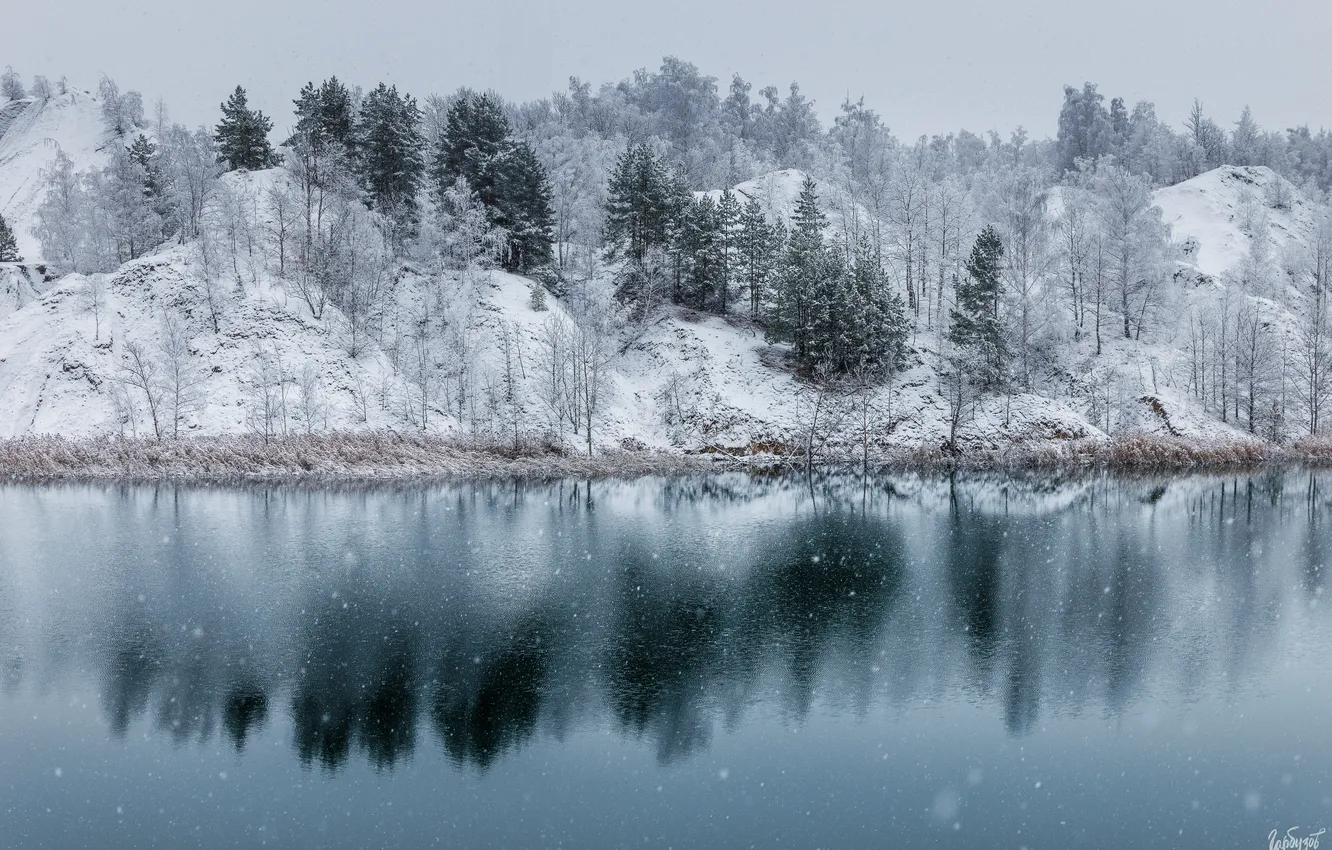 Фото обои winter, lake, snow, reflection