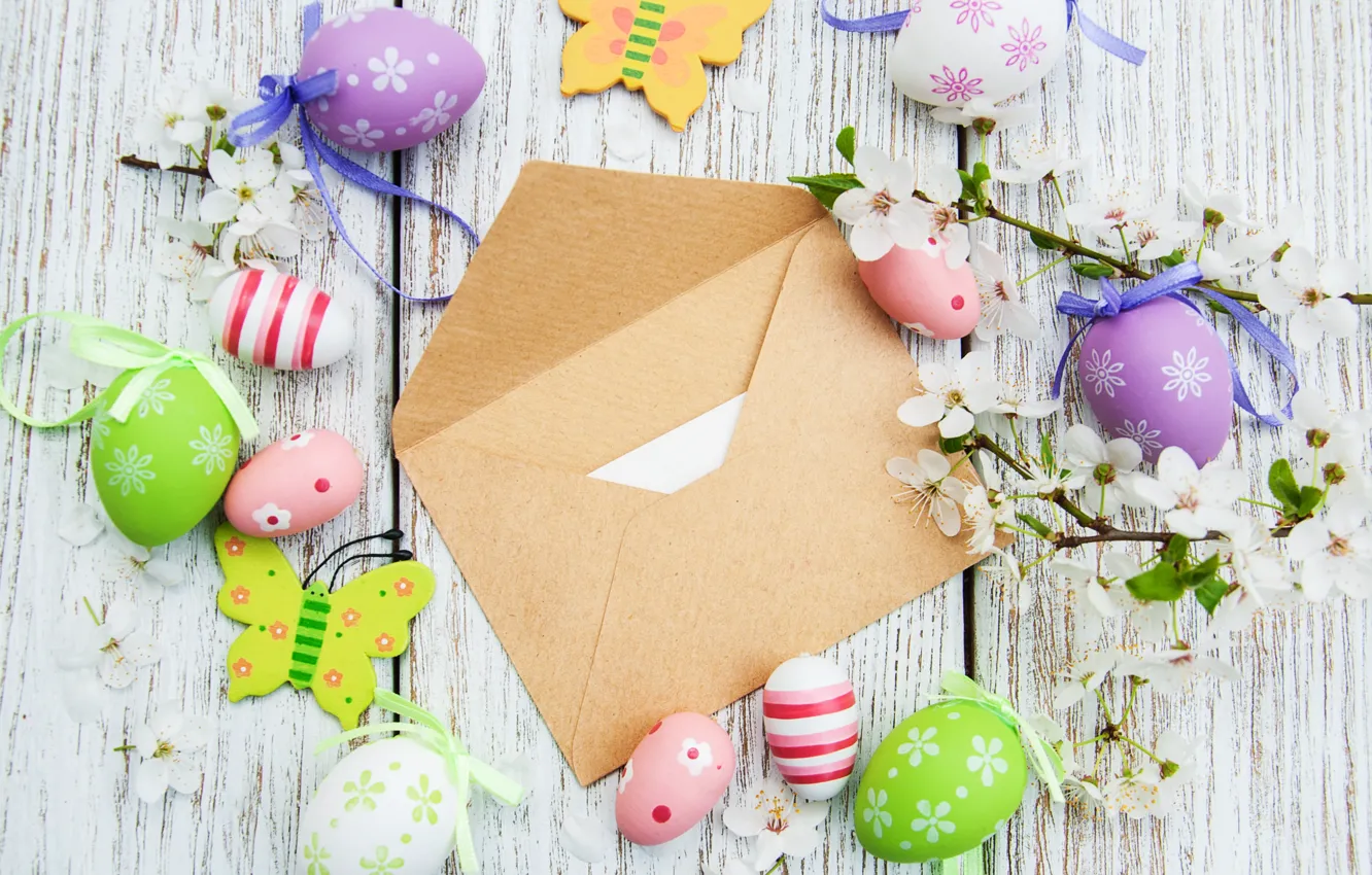 Фото обои цветы, яйца, весна, colorful, Пасха, happy, wood, blossom