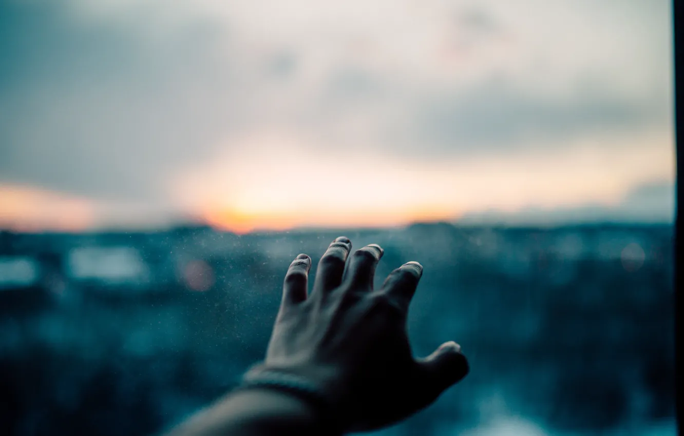 Фото обои glass, blur, bokeh, window, hand, fingers, arm