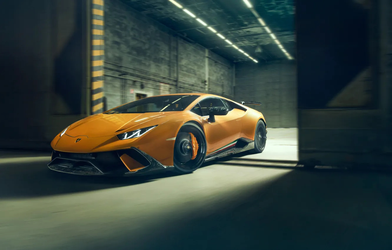 Фото обои скорость, Lamborghini, вид спереди, 2018, Performante, Novitec, Huracan