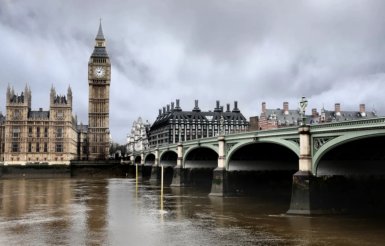 Фото обои мост, часы, лондон, темза