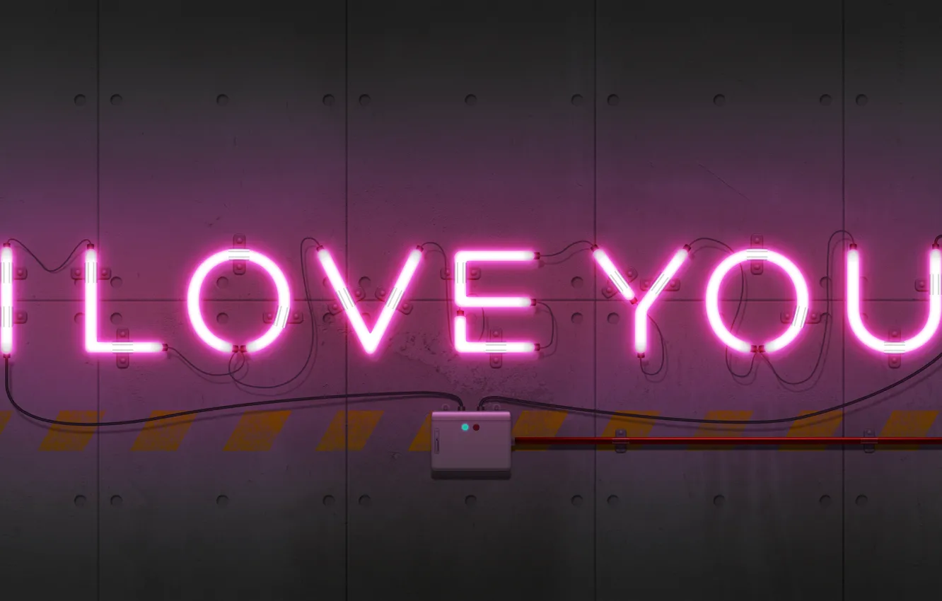 Фото обои wall, i love you, heart, neon sign