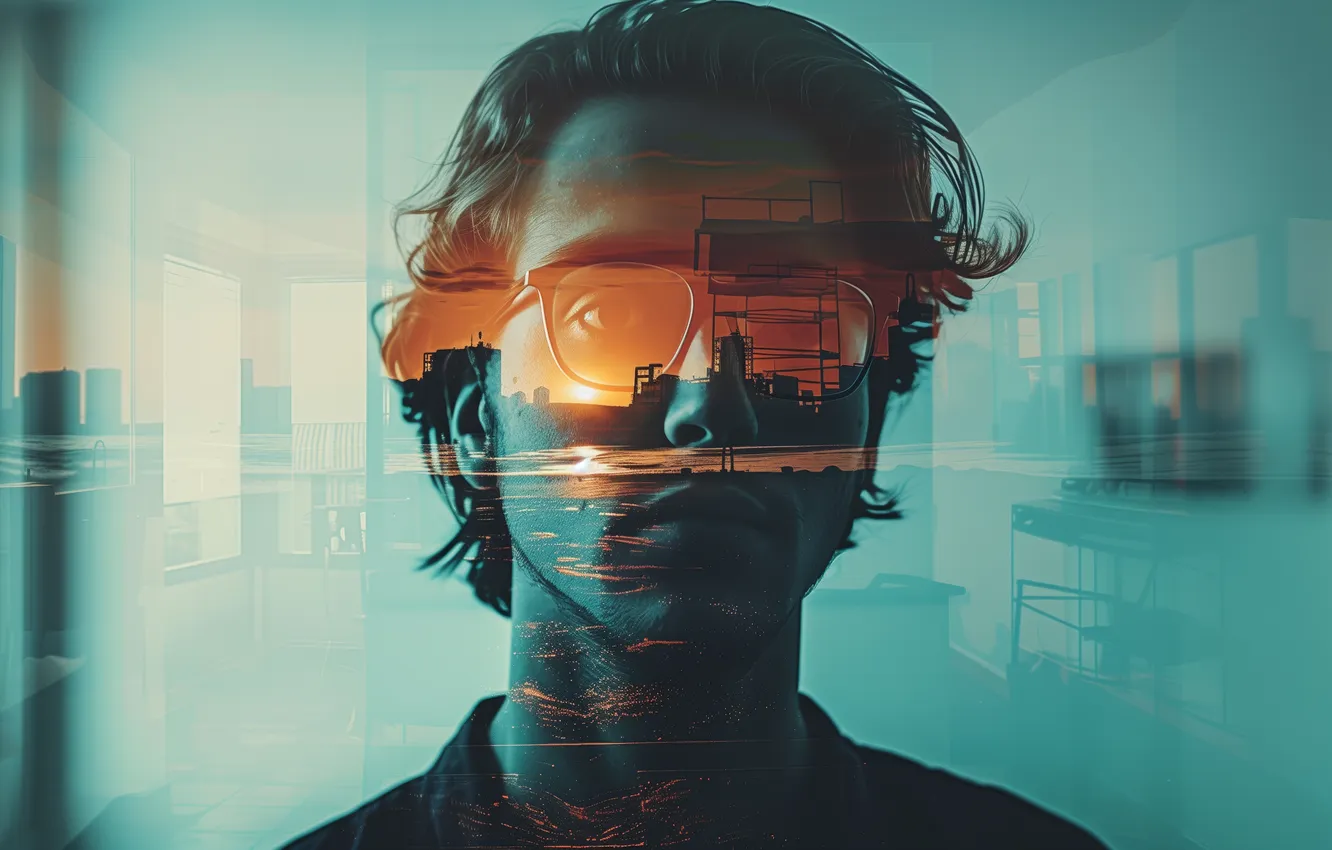 Фото обои double, exposure, AI art